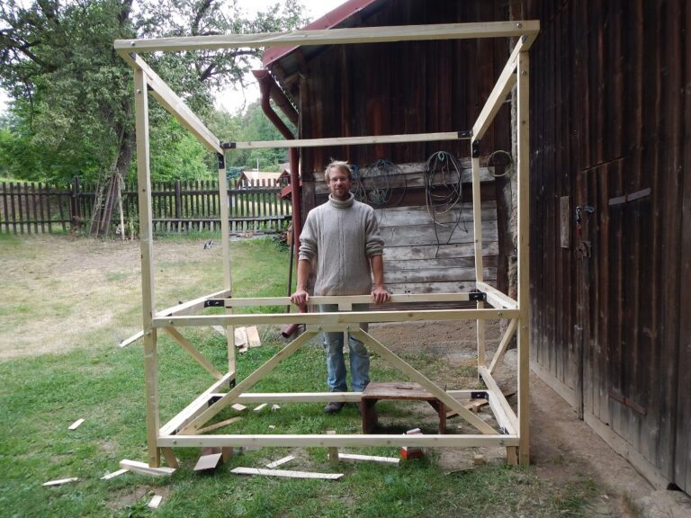 Prodejní stánek, bok, muž, stavař, konstruktér, výroba, domácí výroba, vlastní výroba